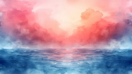 Wall Mural - watercolor background sky and ocean seamless pattern.