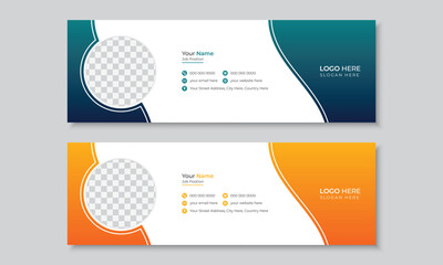 Wall Mural - Creative email signature or email footer design template, modern minimalist personal social media cover layout design for multipurpose use, corporate business editable vector signature design