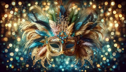 Wall Mural - an ornate carnival mask adorned with feathers and lace