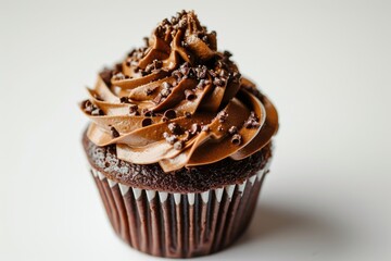 Wall Mural - Delicious chocolate cupcake on white background