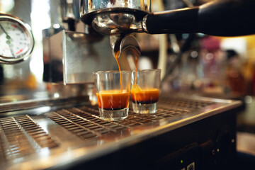 Wall Mural - Coffee shot,Coffee machine pouring out espresso shot