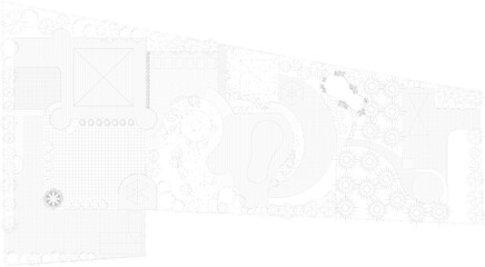 Wall Mural - Vector sketch illustration of landscape engineering design drawing, layout plan for a garden full of flowers