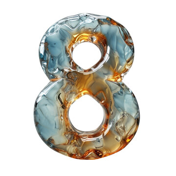 Number 8 Liquid font, eight gel digit isolated on white transparent, PNG