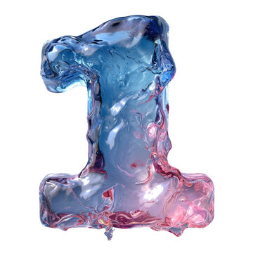 Number 1 Liquid font, one gel digit isolated on white transparent, PNG