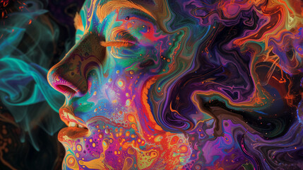 Wall Mural - Psychedelic portrait with colorful swirls and patterns.