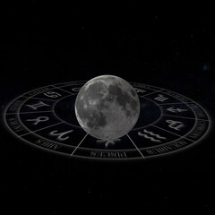 Wall Mural - the moon and zodiac wheel 3d illustration