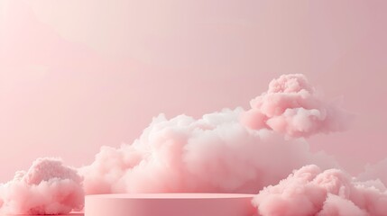 Poster - Pink pastel cloud podium in 3D render for product backdrop