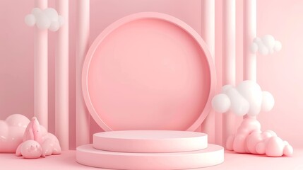 Poster - Product display on pink cloud-shaped podium, 3D vector render