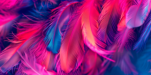 Wall Mural - Abstract background with birds feathers neon colors