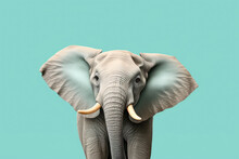 An Elephant's Large, Flappy Ears Visible From The Bottom, On A Pastel Teal Background