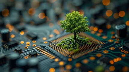 Poster - CSR / green computing / eco-friendly IT / tree growing on a computer circuit board