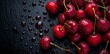 A vibrant cluster of juicy cherries glistening with refreshing water droplets, embodying the essence of nature's delicious and nourishing superfood