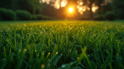 Poster - Sunlight on a natural grass field