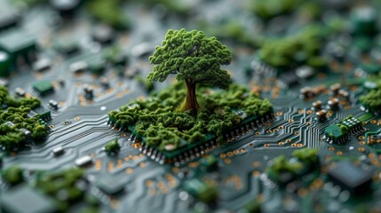 Aufkleber - An unhealthy tree growing on a computer circuit board / green computing / csr / ethical computing