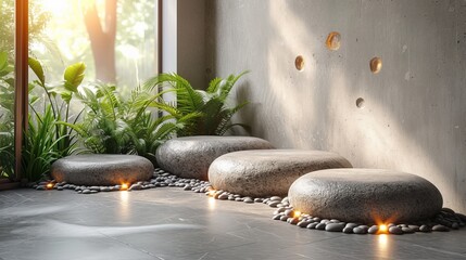 Aufkleber - stone pebble rock pedestal vector with zen tropical style for spa, cosmetics and medical products.