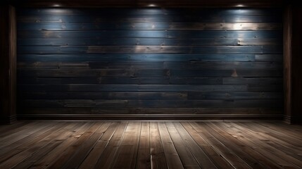 Eerie and abandoned interior with vintage weathered wooden flooring in a dimly lit setting