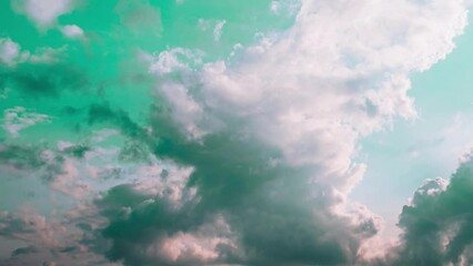 Wall Mural - Bright Blue Color. Moving Clouds In Bold Blue Sky From Day To Dusk Transition Timelapse. Natural Background Sky. Cloud Formation. Transition To Sunset Sky. Orange Sunset Sky. Dusk Time.