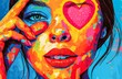 © Radomir Jovanovic - An eclectic self-portrait emerges, adorned with vibrant acrylic strokes and intricate details, showcasing the artist's mastery of modern art through her skillful painting and drawing of the human fac