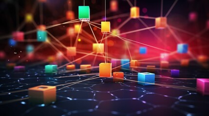 Poster - Distributed ledger technology: blockchain network concept with computer connection on colored background