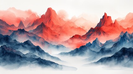 Wall Mural - Watercolor painting of a mountain landscape.