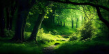 Fototapeta Natura - Beautiful green summer forest. Spring background. Generative AI.