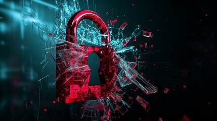 Email Security Breach: A dramatic illustration of a broken padlock symbolizing a breach in email security, highlighting the importance of robust security measures to protect against cyber threats