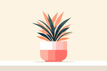 A Delightful Vector Illustration Showcasing A Small Leafy Plant In A Two-tone Colored Pot, Perfect For Adding A Touch Of Botanical Charm To Your Designs Or Projects.