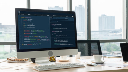 Software development programming on computer screen for modish application and program coding