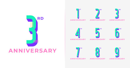 Wall Mural - Fun anniversary logo collection. Colorful number icon for birthday or event with 3d concept