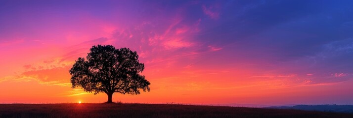 Canvas Print - A beautiful evening landscape with a colorful sunset over mountains, desert, and forest, featuring a stunning orange and red sky, silhouetted trees, and serene natural beauty