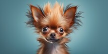 Adorable Chihuahua Puppy With Amusing, Wild Hair Resembling A Playful Troll. Сoncept Charming Cityscapes, Stunning Coastal Landscapes, Serene Nature Scenes, Vibrant Sunsets
