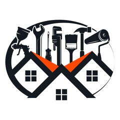 House silhouette with repair tool, symbol for repair and service