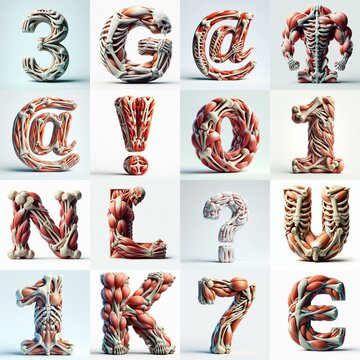 3D lettering what blend Bones and Muscles. AI generated illustration