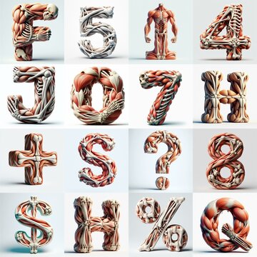 3D lettering what blend Bones and Muscles. AI generated illustration
