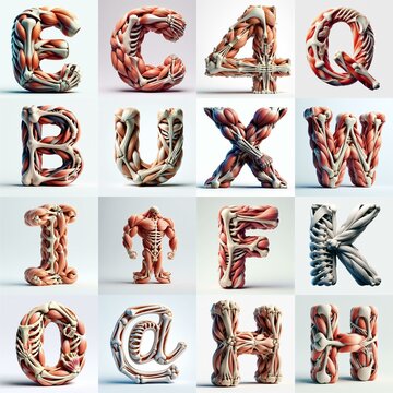 3D lettering what blend Bones and Muscles. AI generated illustration