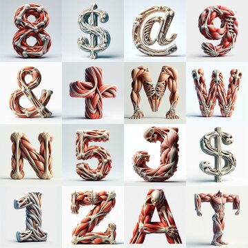3D lettering what blend Bones and Muscles. AI generated illustration