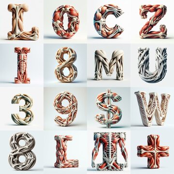 3D lettering what blend Bones and Muscles. AI generated illustration