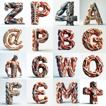 3D lettering what blend Bones and Muscles. AI generated illustration
