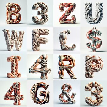 3D lettering what blend Bones and Muscles. AI generated illustration