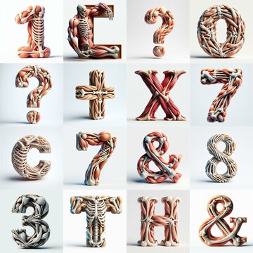 3D lettering what blend Bones and Muscles. AI generated illustration