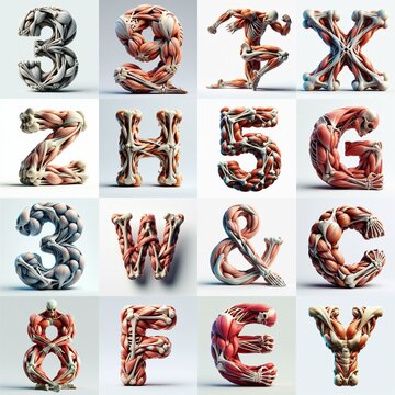3D lettering what blend Bones and Muscles. AI generated illustration