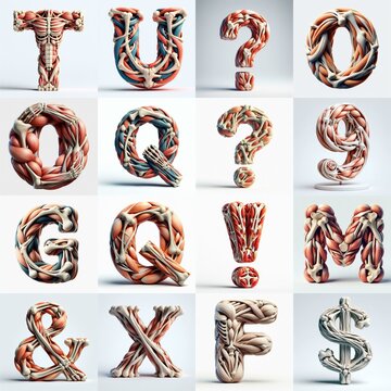 3D lettering what blend Bones and Muscles. AI generated illustration
