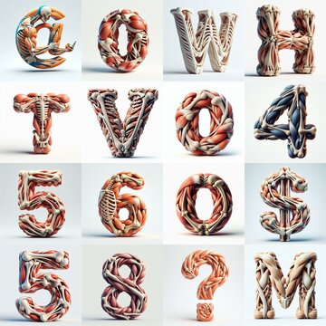 3D lettering what blend Bones and Muscles. AI generated illustration
