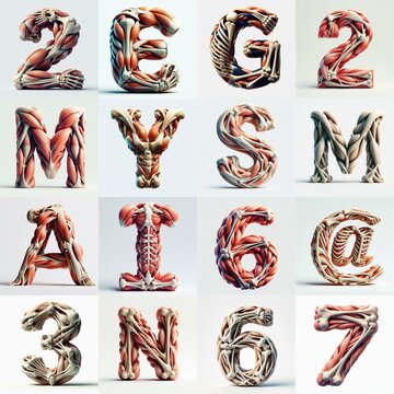 3D lettering what blend Bones and Muscles. AI generated illustration