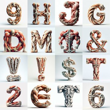 3D lettering what blend Bones and Muscles. AI generated illustration