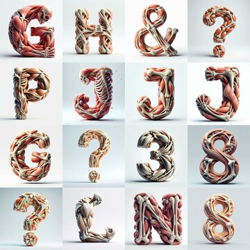 3D lettering what blend Bones and Muscles. AI generated illustration