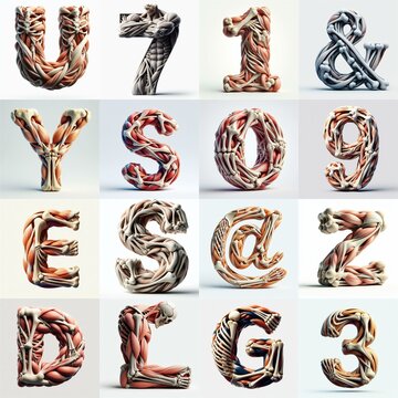 3D lettering what blend Bones and Muscles. AI generated illustration