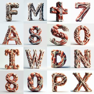 3D lettering what blend Bones and Muscles. AI generated illustration