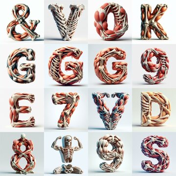 3D lettering what blend Bones and Muscles. AI generated illustration
