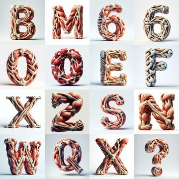 3D lettering what blend Bones and Muscles. AI generated illustration